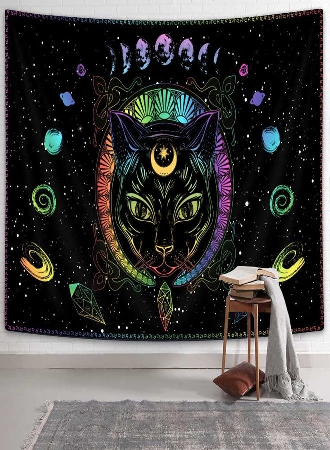 Bzhilja Black Cat Gothic Tapestry Wall Hanging,Psychedelic Colorful Sun and Moon Cool Witch Tarot Wall Art Tapestries, Black and White Tapestry Bedroom Living Room Dorm Wall Decor 60x40 - Image 3